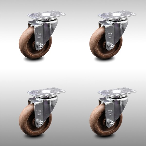 4 Inch SS High Temp Glass Filled Nylon Wheel Swivel Top Plate Caster Set SCC